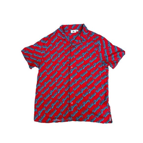 disney parks men’s XL button up hawaiian printed short sleeve shirt blue/red - Picture 1 of 7